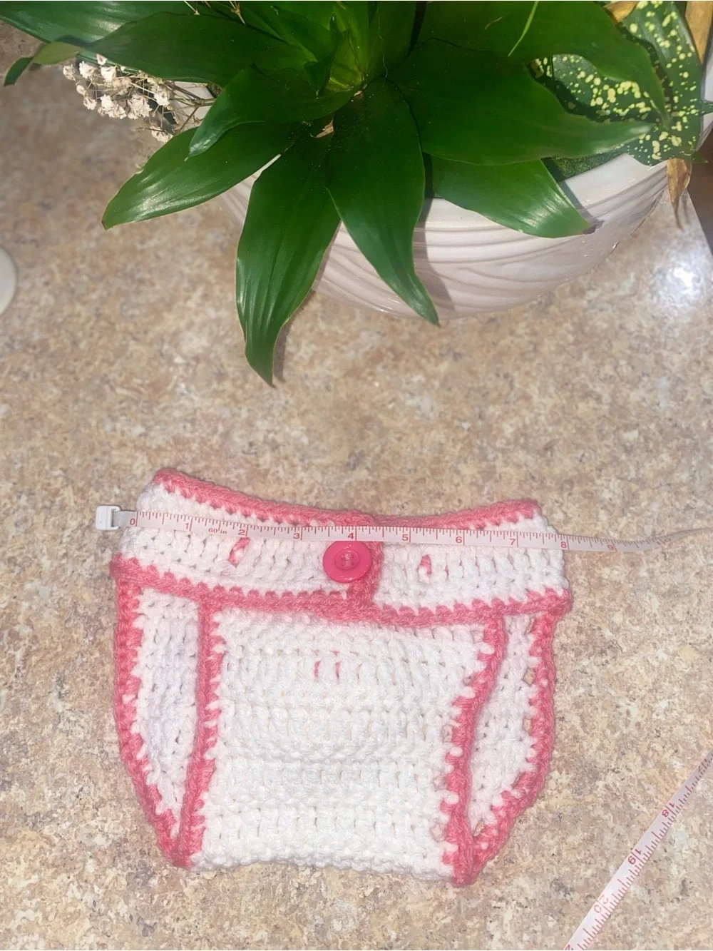Handmade Crochet Bunny Diaper Cover & Ear Hat - White and Bright Pink